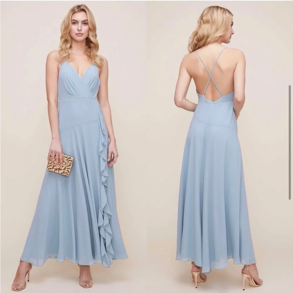 ASTR the Label Chiffon Holland Maxi Dress w/ Ruffle Detail in Soft Blue, Size XS - Picture 3 of 7